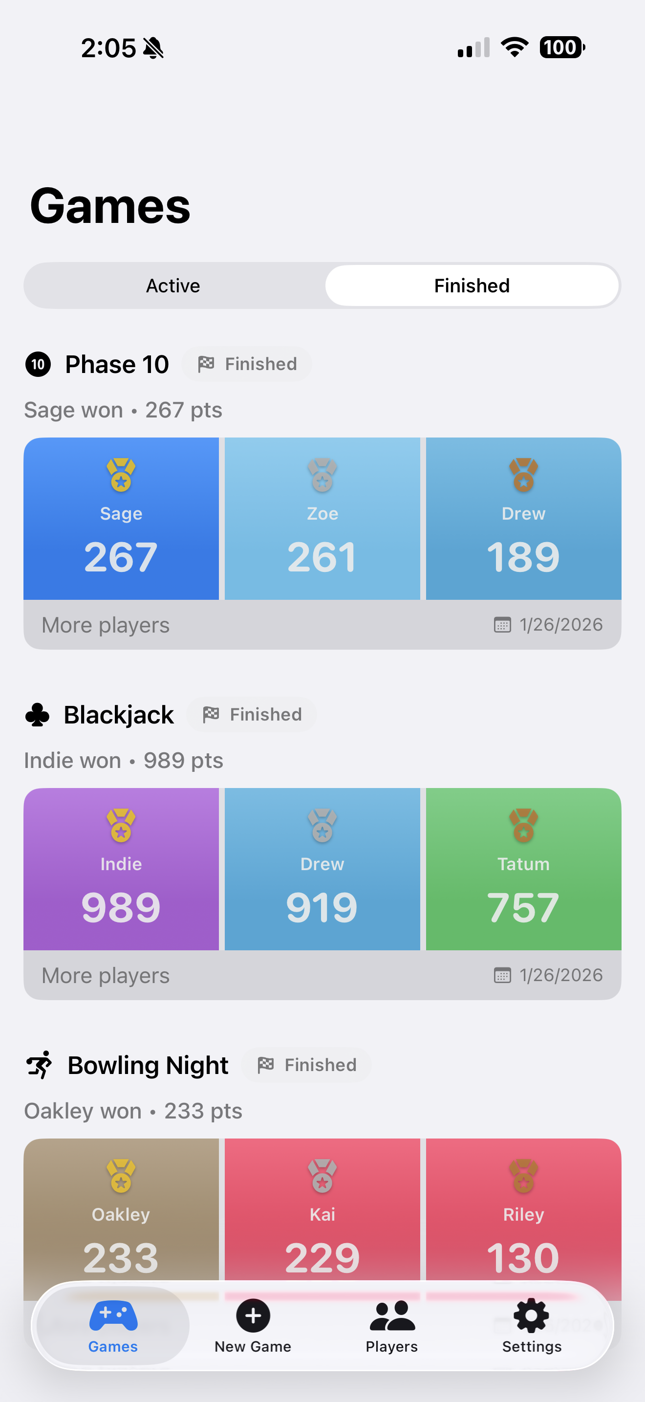 Finished Games